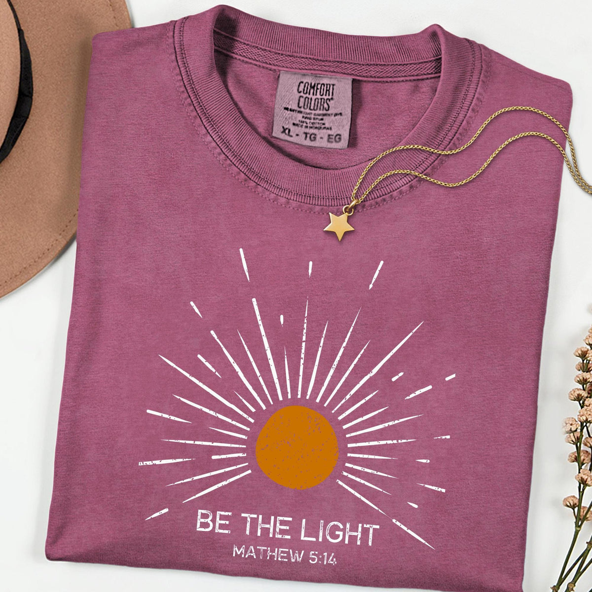 Comfort Colors® Be The Light Christian Shirt, Faith Inspired Bible Verse Tee, Jesus Lover Apparel, Sunlight Religious T-Shirt