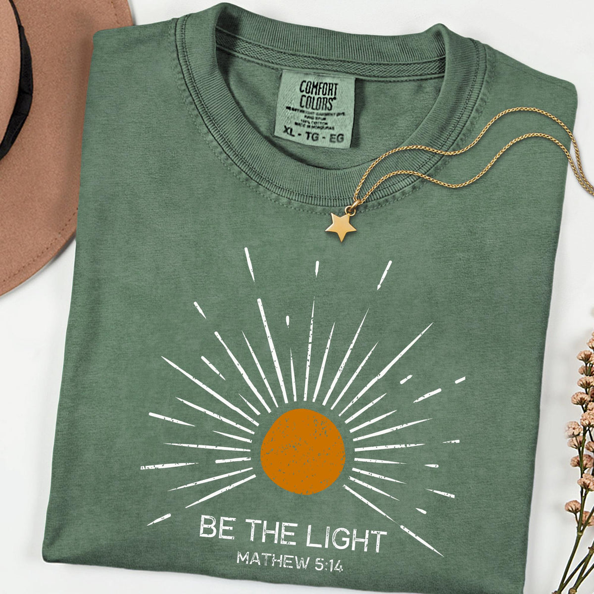 Comfort Colors® Be The Light Christian Shirt, Faith Inspired Bible Verse Tee, Jesus Lover Apparel, Sunlight Religious T-Shirt