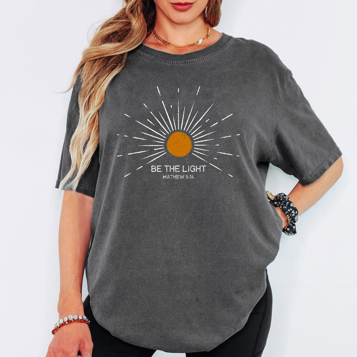 Comfort Colors® Be The Light Christian Shirt, Faith Inspired Bible Verse Tee, Jesus Lover Apparel, Sunlight Religious T-Shirt
