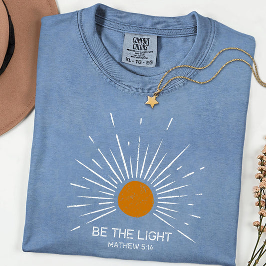Comfort Colors® Be The Light Christian Shirt, Faith Inspired Bible Verse Tee, Jesus Lover Apparel, Sunlight Religious T-Shirt