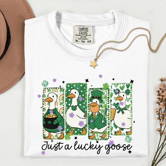 Comfort Colors® Just a Lucky Goose Shirt, St Patrick’s Day Shirt, Funny Goose Shirt, Cute Goose Patrick Day Shirt, Irish Humor Tee
