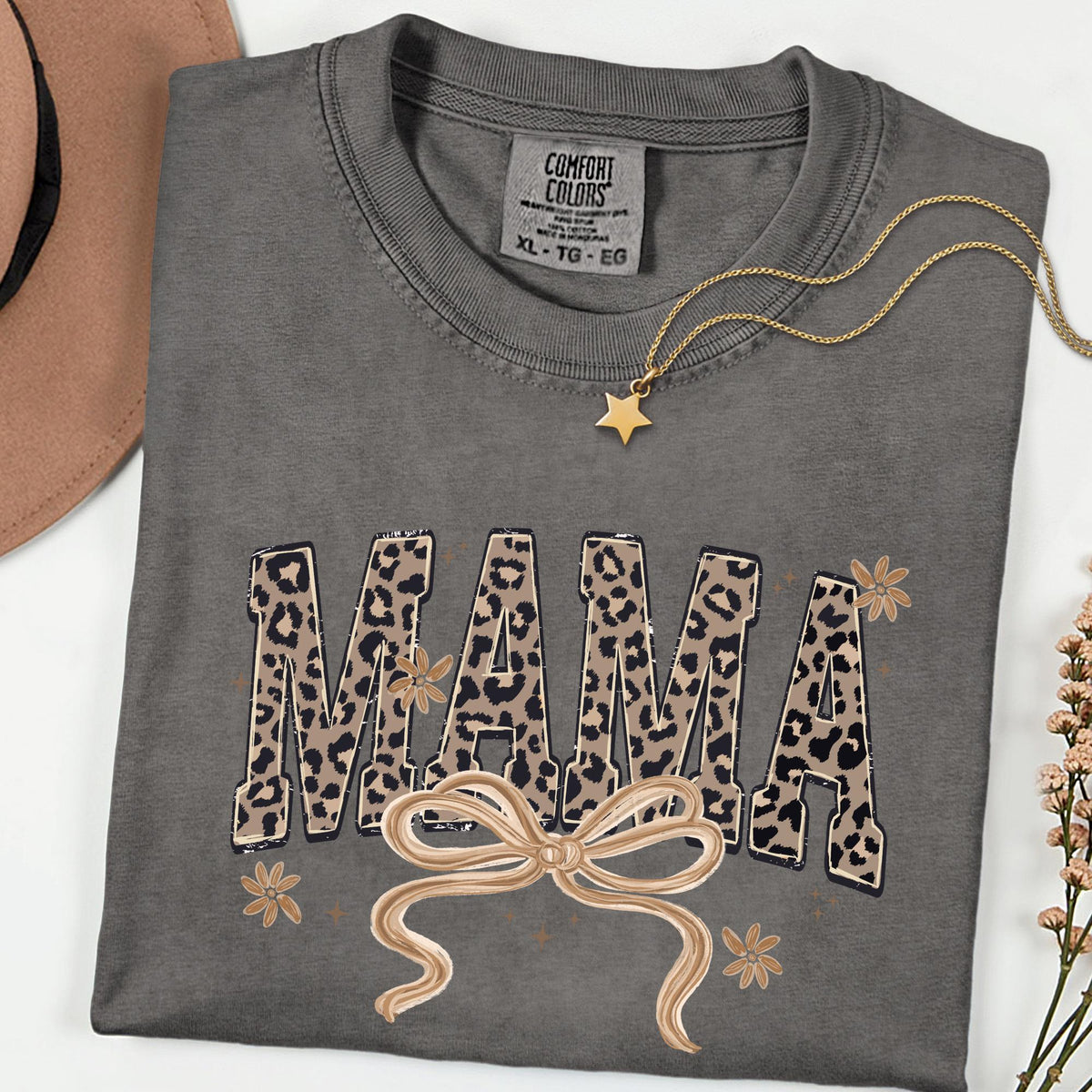 Leopard Mama Comfort Colors® Shirt, Retro Varsity Mama Tee, Mother’s Day Gift for Mom, Leopard Print Mama T-Shirt, New Mama Gift