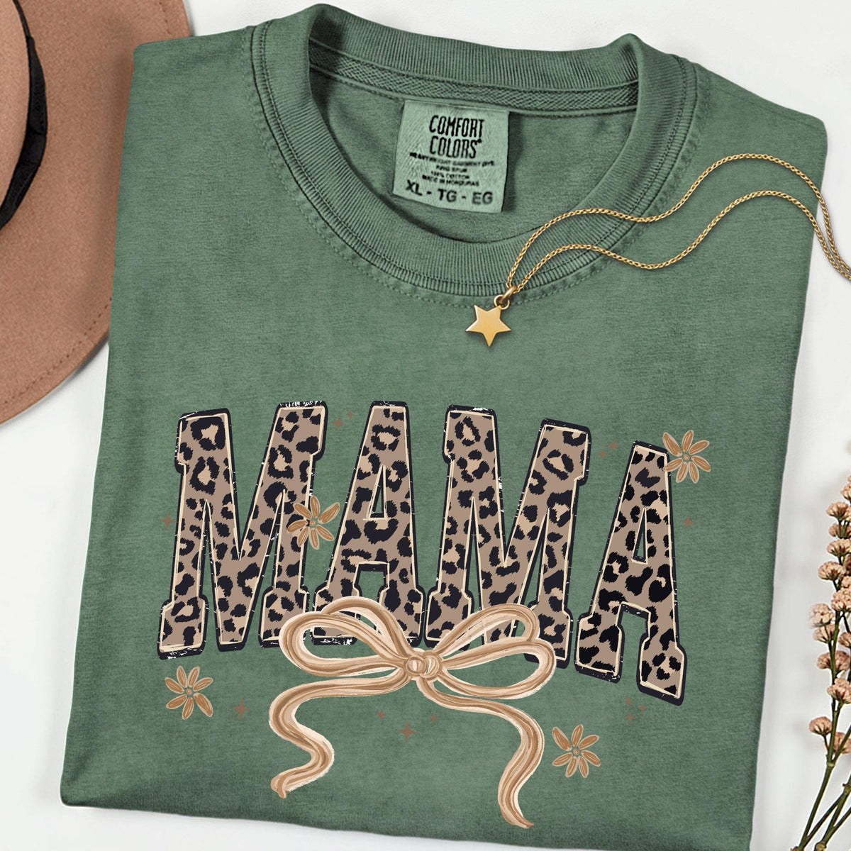 Leopard Mama Comfort Colors® Shirt, Retro Varsity Mama Tee, Mother’s Day Gift for Mom, Leopard Print Mama T-Shirt, New Mama Gift