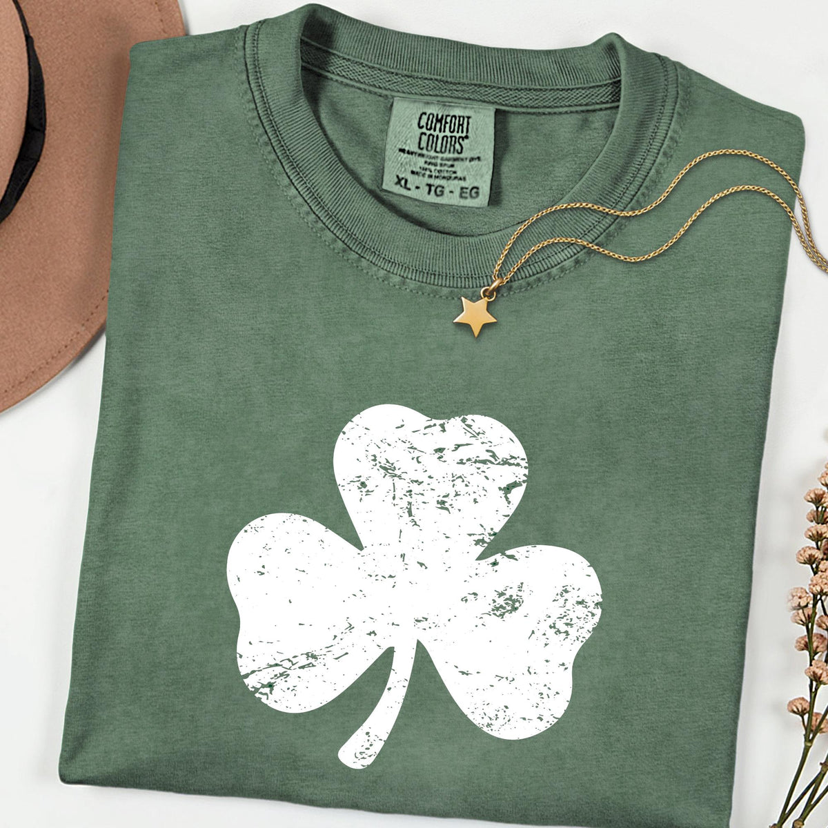 Comfort Colors® Lucky Shamrock Graphic Tee, Retro St Patrick’s Day Shirt for Women, Funny Irish Vibes Top, Clover Festival Outfit