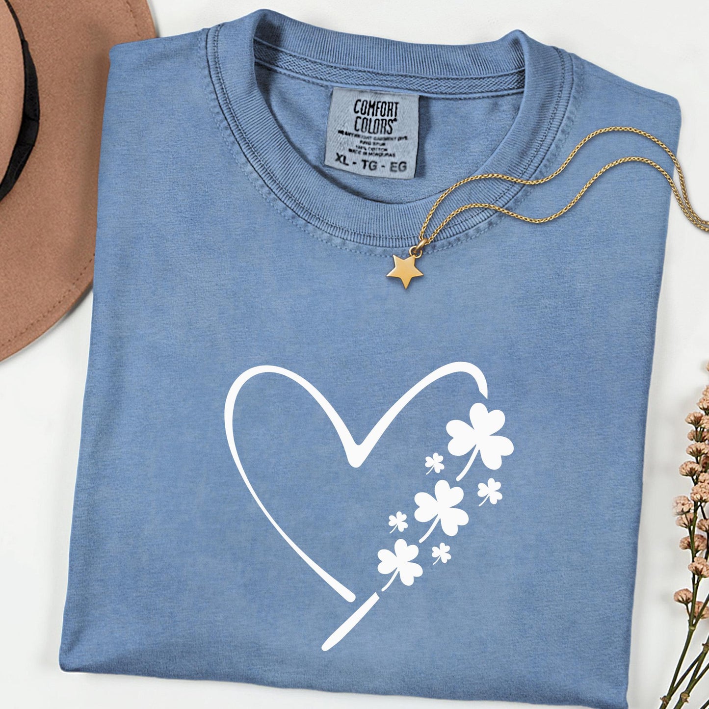 Comfort Colors® Heart Shamrock Graphic Shirt, Lucky Irish Tee for Women, Clover Heart St Patrick’s Day Top, Festive Paddy’s Outfit