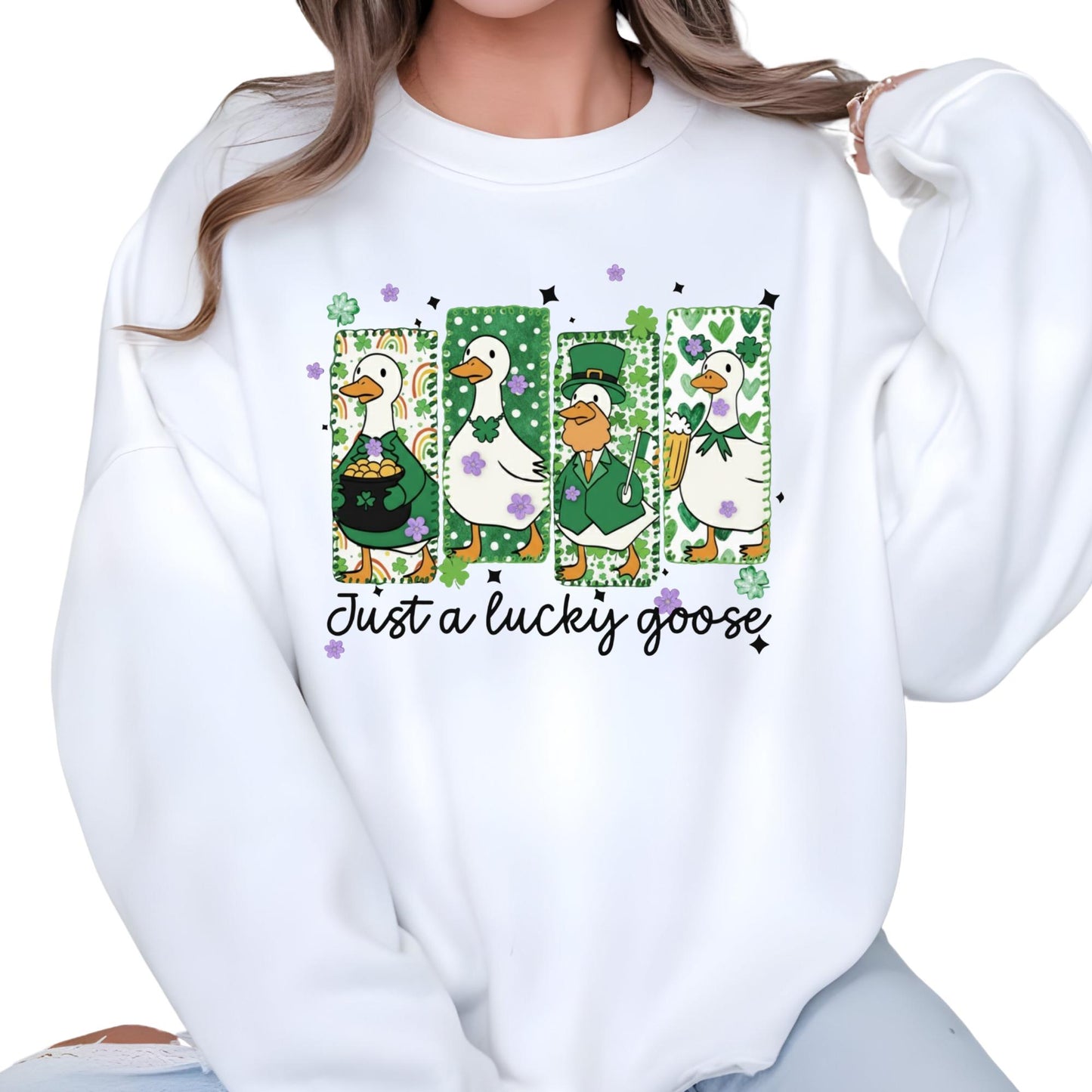 Just a Lucky Goose Sweatshirt, St Patrick’s Day Sweat, Funny Goose Shirt, Cute Goose Patrick Day Hoodie, Irish Humor Gift