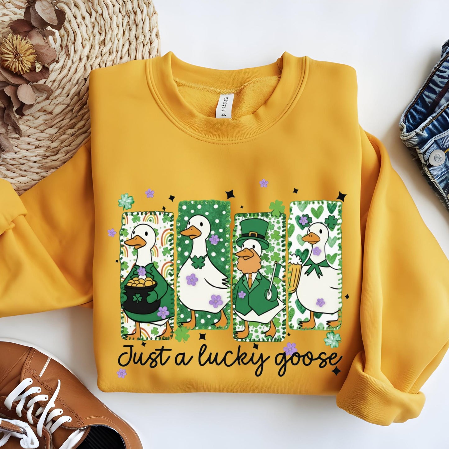 Just a Lucky Goose Sweatshirt, St Patrick’s Day Sweat, Funny Goose Shirt, Cute Goose Patrick Day Hoodie, Irish Humor Gift