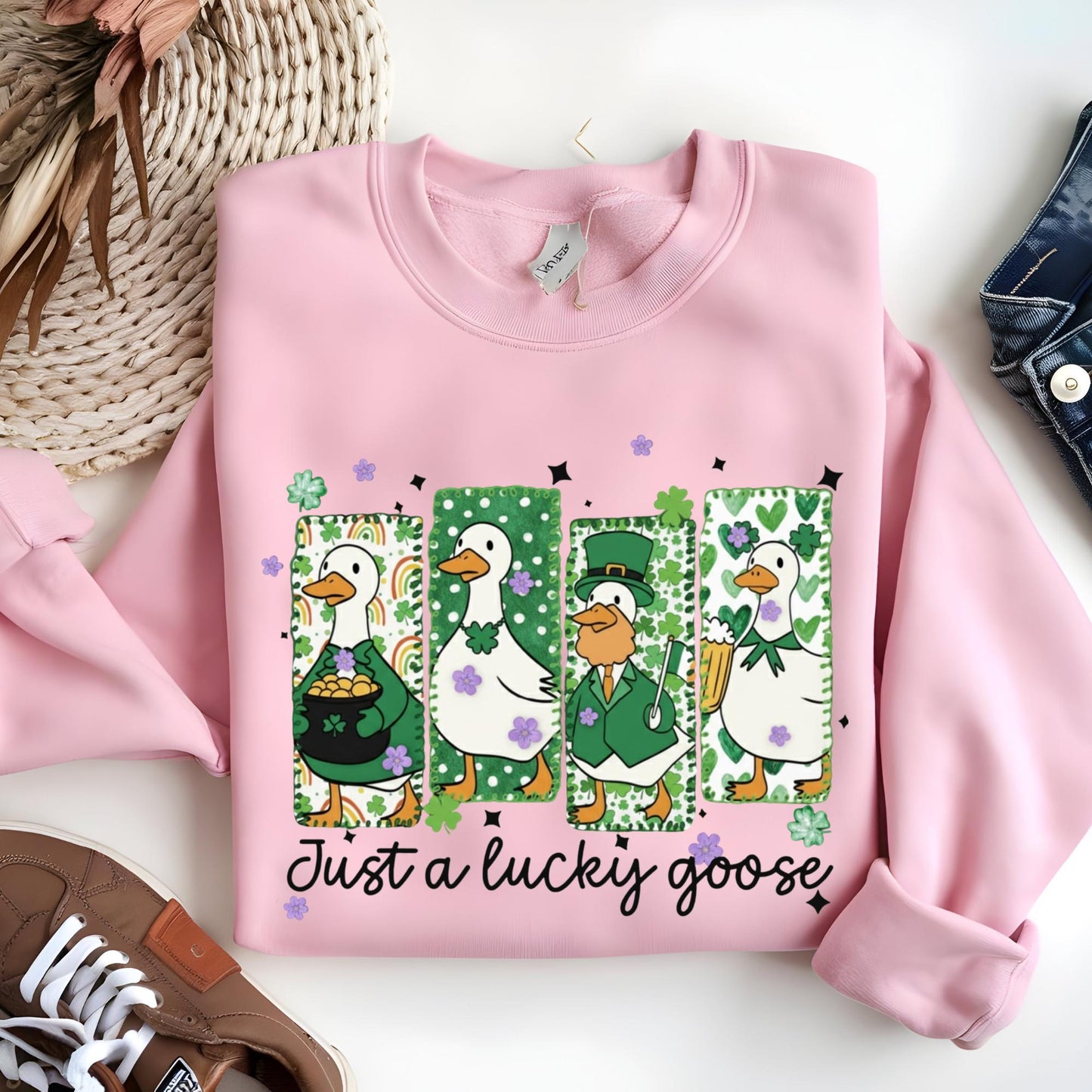 Just a Lucky Goose Sweatshirt, St Patrick’s Day Sweat, Funny Goose Shirt, Cute Goose Patrick Day Hoodie, Irish Humor Gift