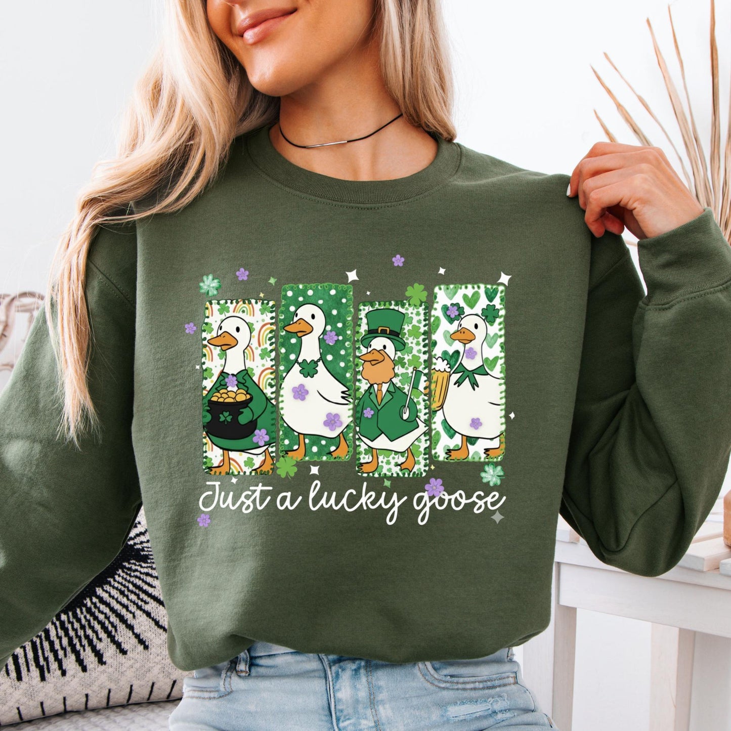 Just a Lucky Goose Sweatshirt, St Patrick’s Day Sweat, Funny Goose Shirt, Cute Goose Patrick Day Hoodie, Irish Humor Gift