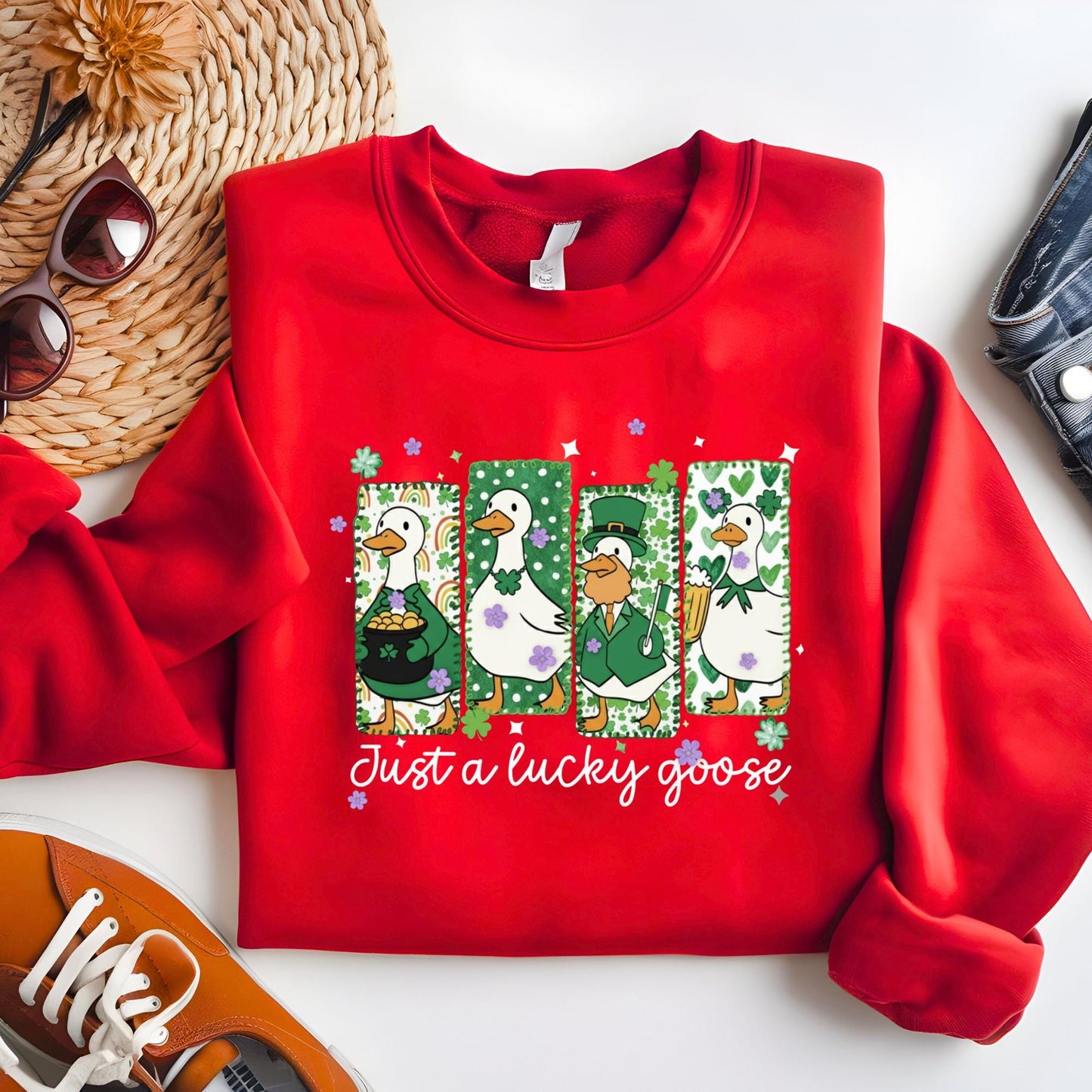 Just a Lucky Goose Sweatshirt, St Patrick’s Day Sweat, Funny Goose Shirt, Cute Goose Patrick Day Hoodie, Irish Humor Gift