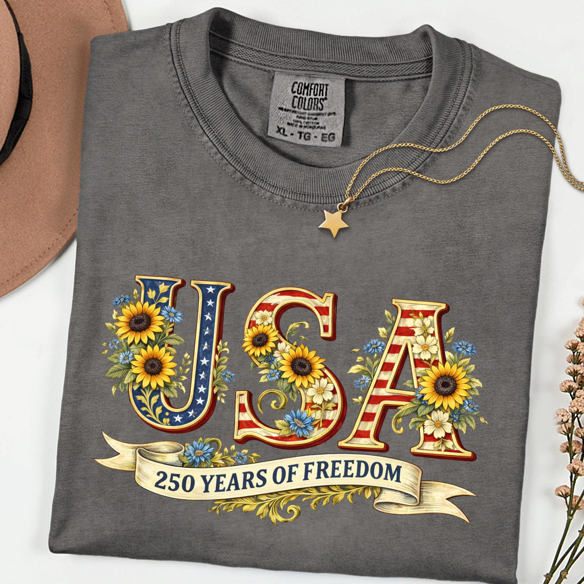 USA 250 Retro Shirt, Comfort Colors® Patriotic Independence Day Top, 4th of July Shirt, 250th Anniversary USA Flag Gift