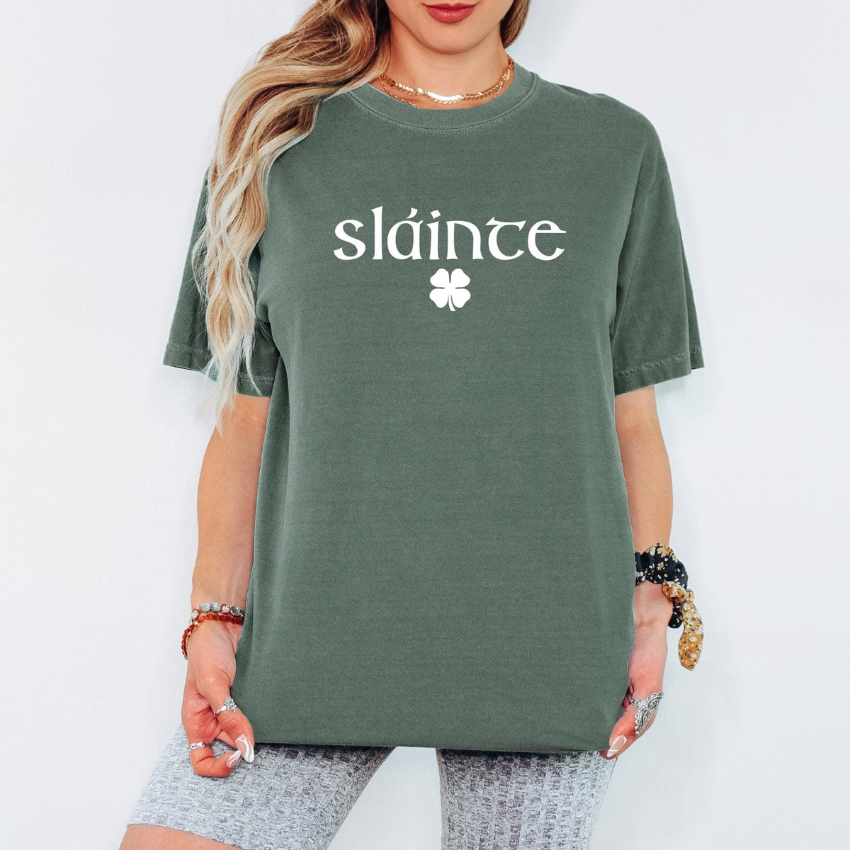 Comfort Colors® Retro Sláinte Graphic Tee, Women’s St. Patrick’s Day Shirt, Lucky Clover Irish Design, Fun Paddy’s Day Gift