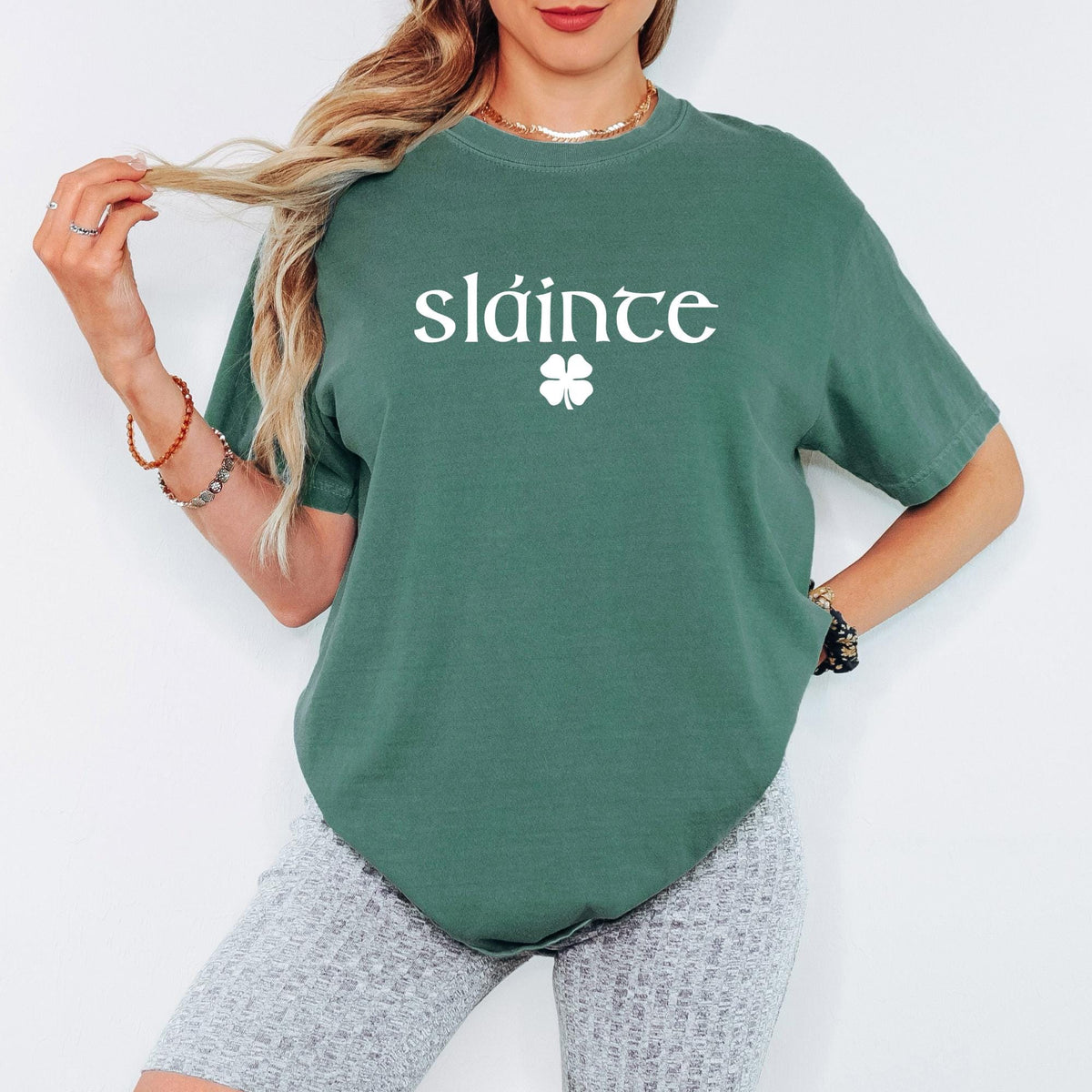 Comfort Colors® Retro Sláinte Graphic Tee, Women’s St. Patrick’s Day Shirt, Lucky Clover Irish Design, Fun Paddy’s Day Gift