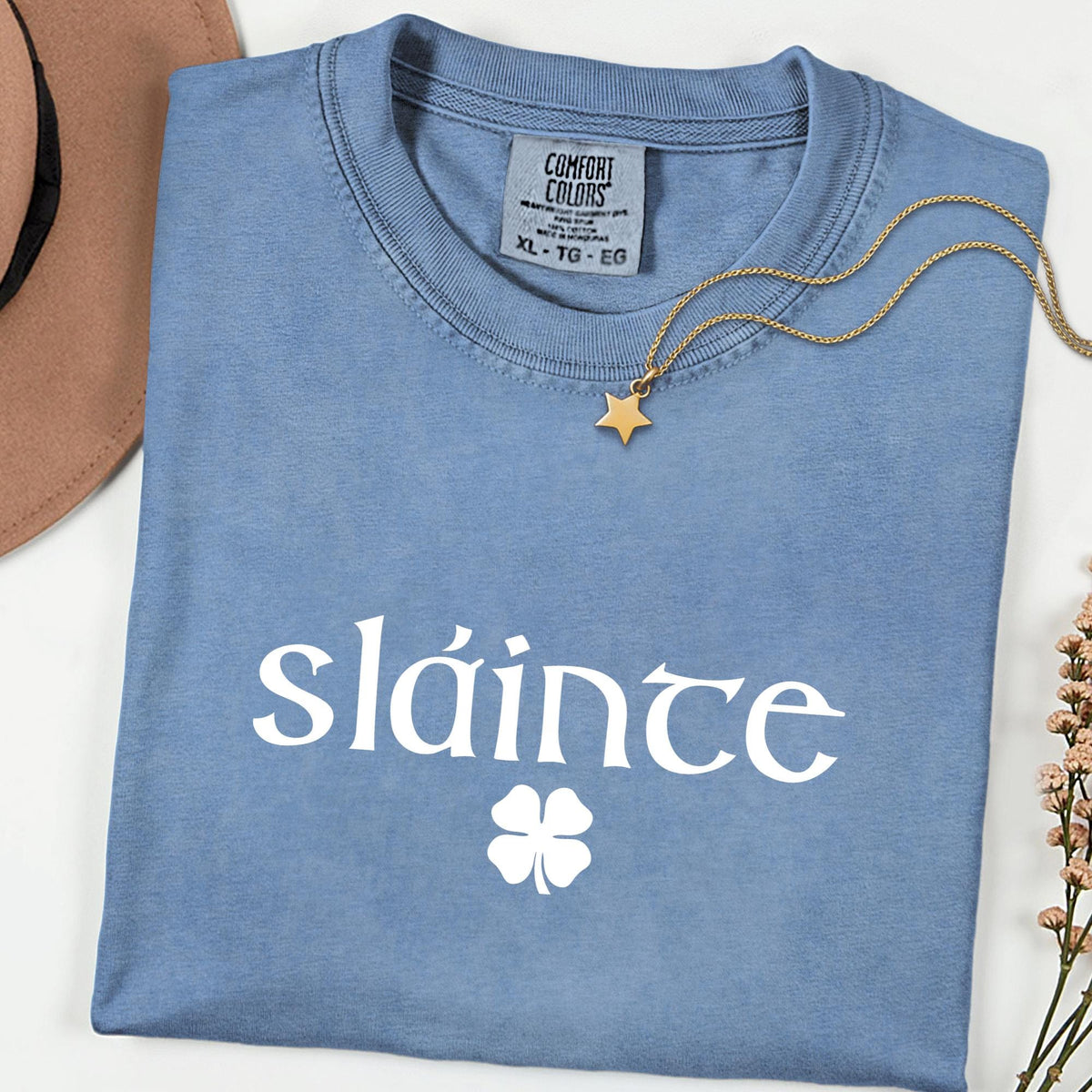 Comfort Colors® Retro Sláinte Graphic Tee, Women’s St. Patrick’s Day Shirt, Lucky Clover Irish Design, Fun Paddy’s Day Gift