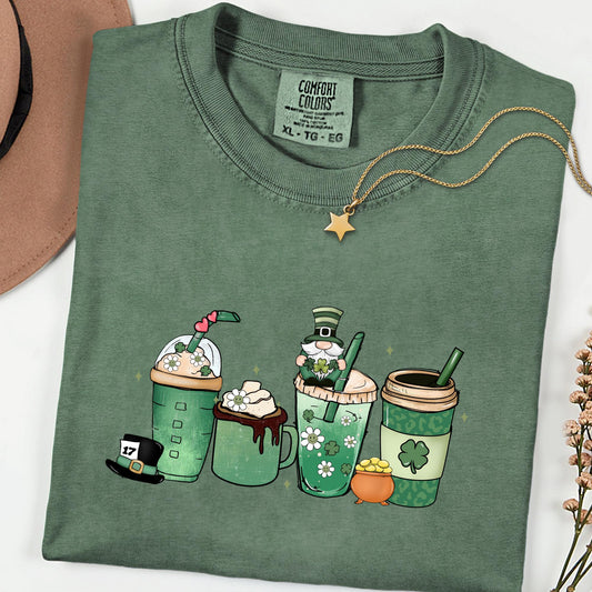 Comfort Colors® Women’s St. Patrick’s Day Coffee Shirt, Lucky A Latte Retro Shamrock Graphic Tee, Cute Irish Coffee Lover Gift