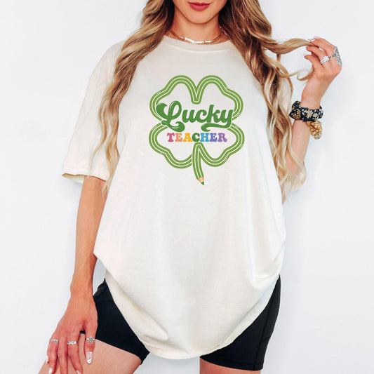 Comfort Colors® Lucky Teacher Shirt, St. Patrick’s Day Shamrock Teacher Tee, Irish Long Sleeve Gift for Teachers