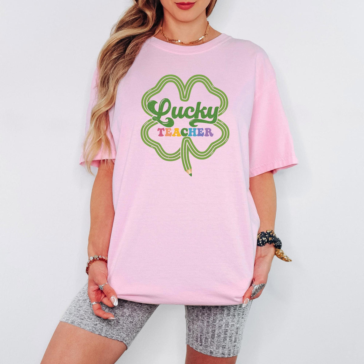 Comfort Colors® Lucky Teacher Shirt, St. Patrick’s Day Shamrock Teacher Tee, Irish Long Sleeve Gift for Teachers