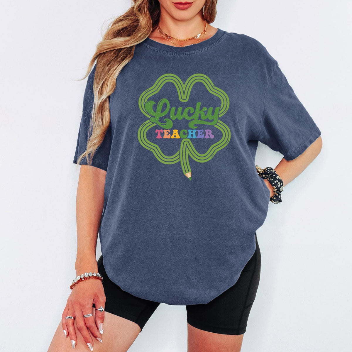 Comfort Colors® Lucky Teacher Shirt, St. Patrick’s Day Shamrock Teacher Tee, Irish Long Sleeve Gift for Teachers