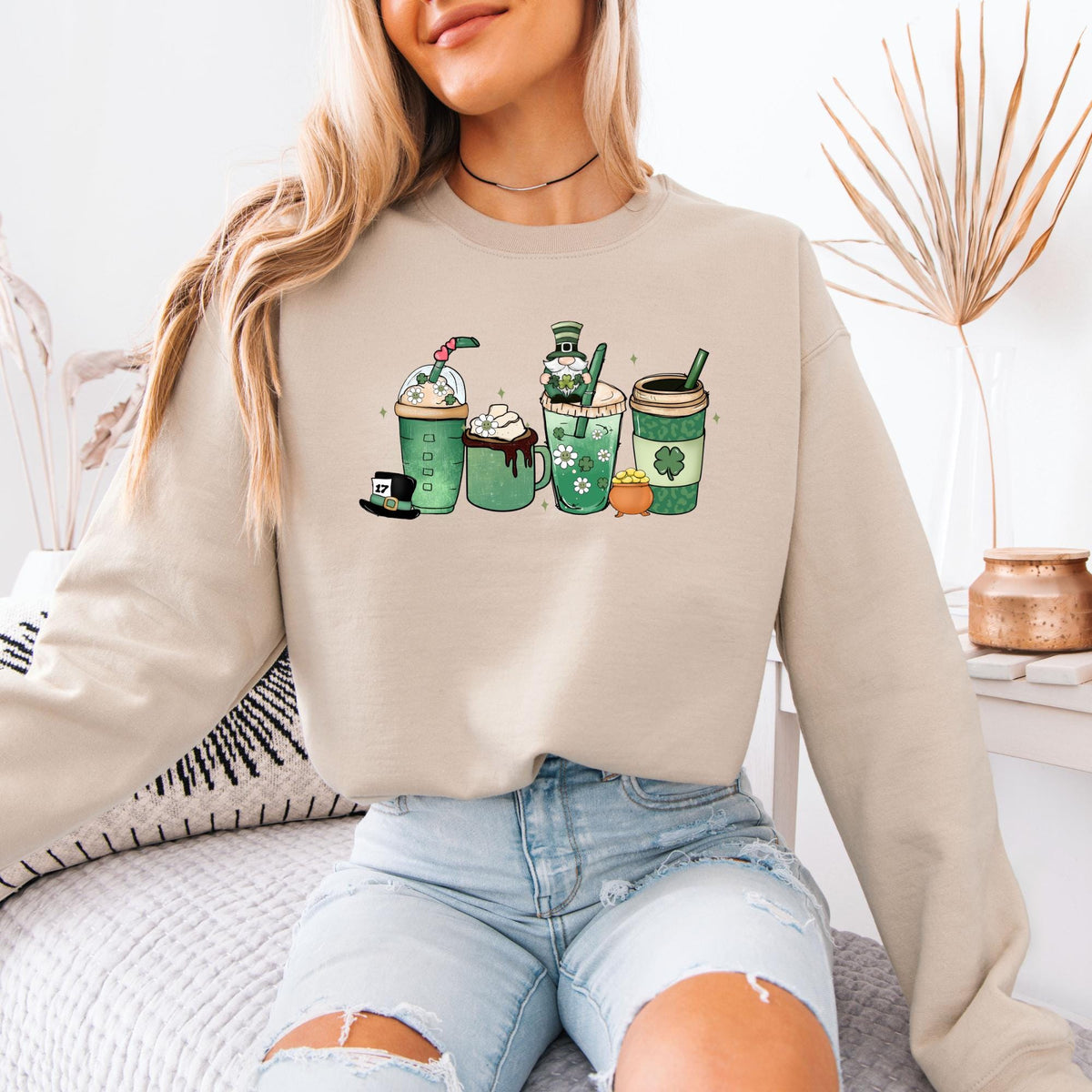 Lucky Coffee St. Patrick’s Day Sweatshirt, Retro Shamrock Coffee Lover Hoodie, Irish Lucky Clover Sweatshirt