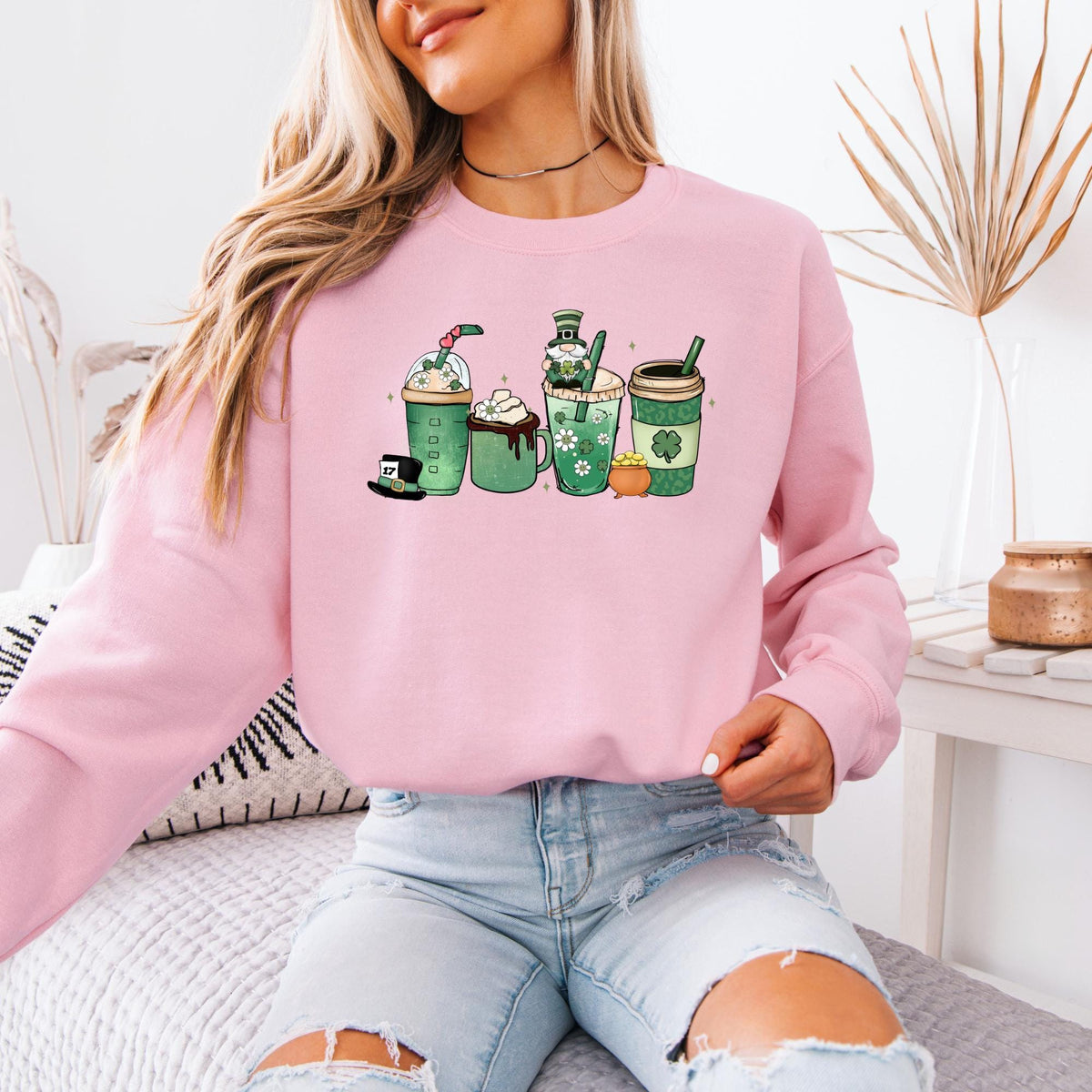 Lucky Coffee St. Patrick’s Day Sweatshirt, Retro Shamrock Coffee Lover Hoodie, Irish Lucky Clover Sweatshirt