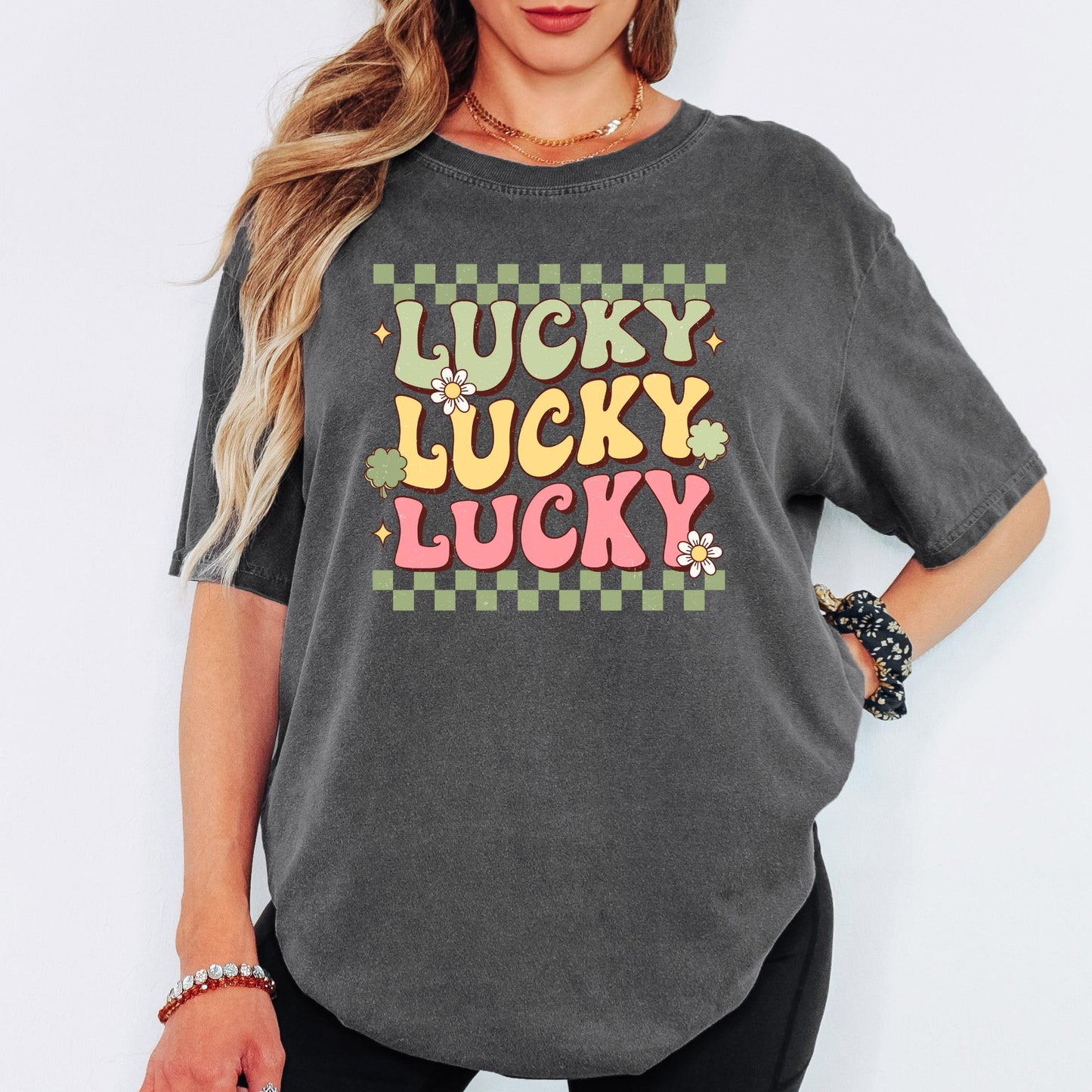 Retro Lucky Vibes Comfort Colors® T-Shirt, Shamrock St. Patrick’s Day Tee, Lucky Aesthetic Shirt, St Patricks Gift for Women