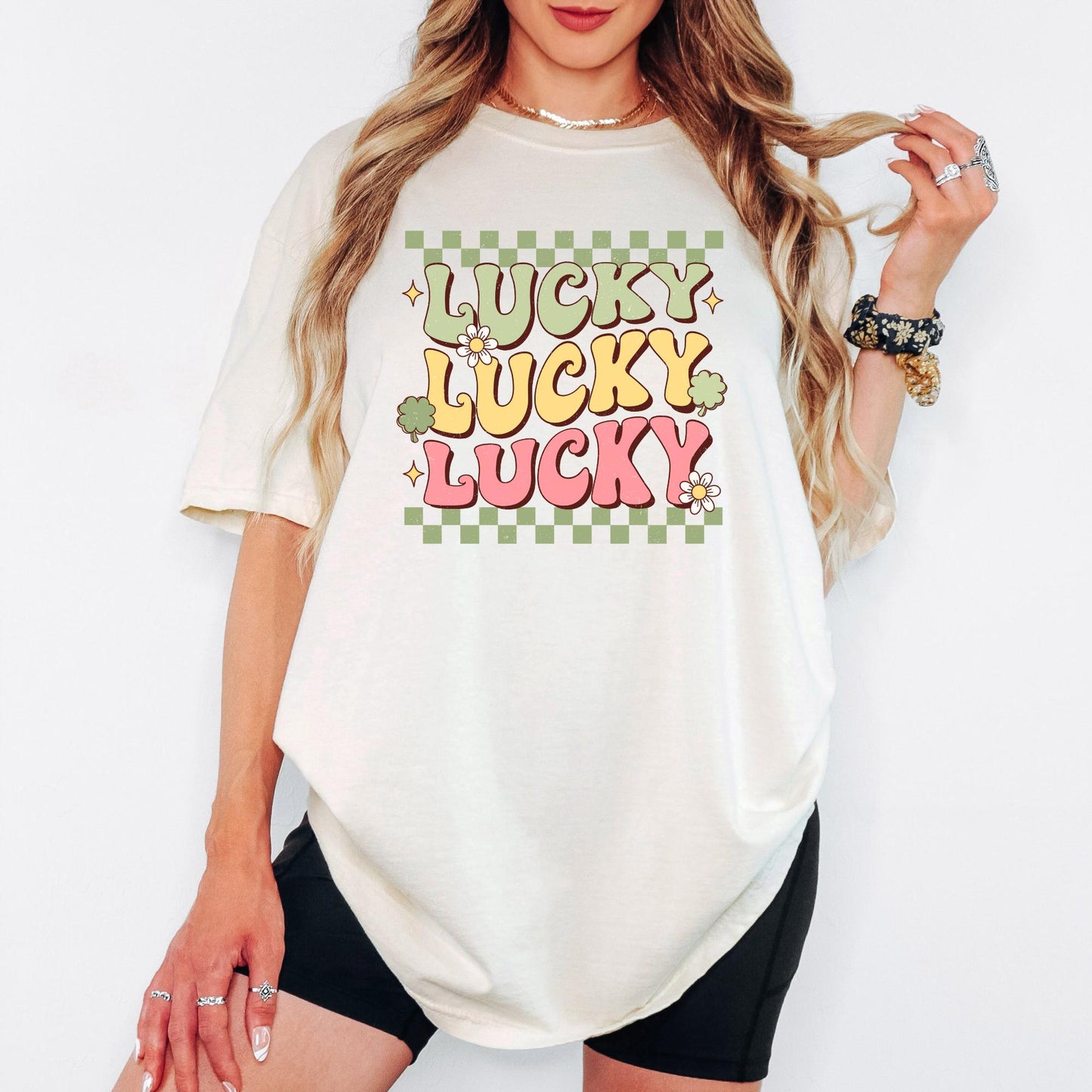 Retro Lucky Vibes Comfort Colors® T-Shirt, Shamrock St. Patrick’s Day Tee, Lucky Aesthetic Shirt, St Patricks Gift for Women