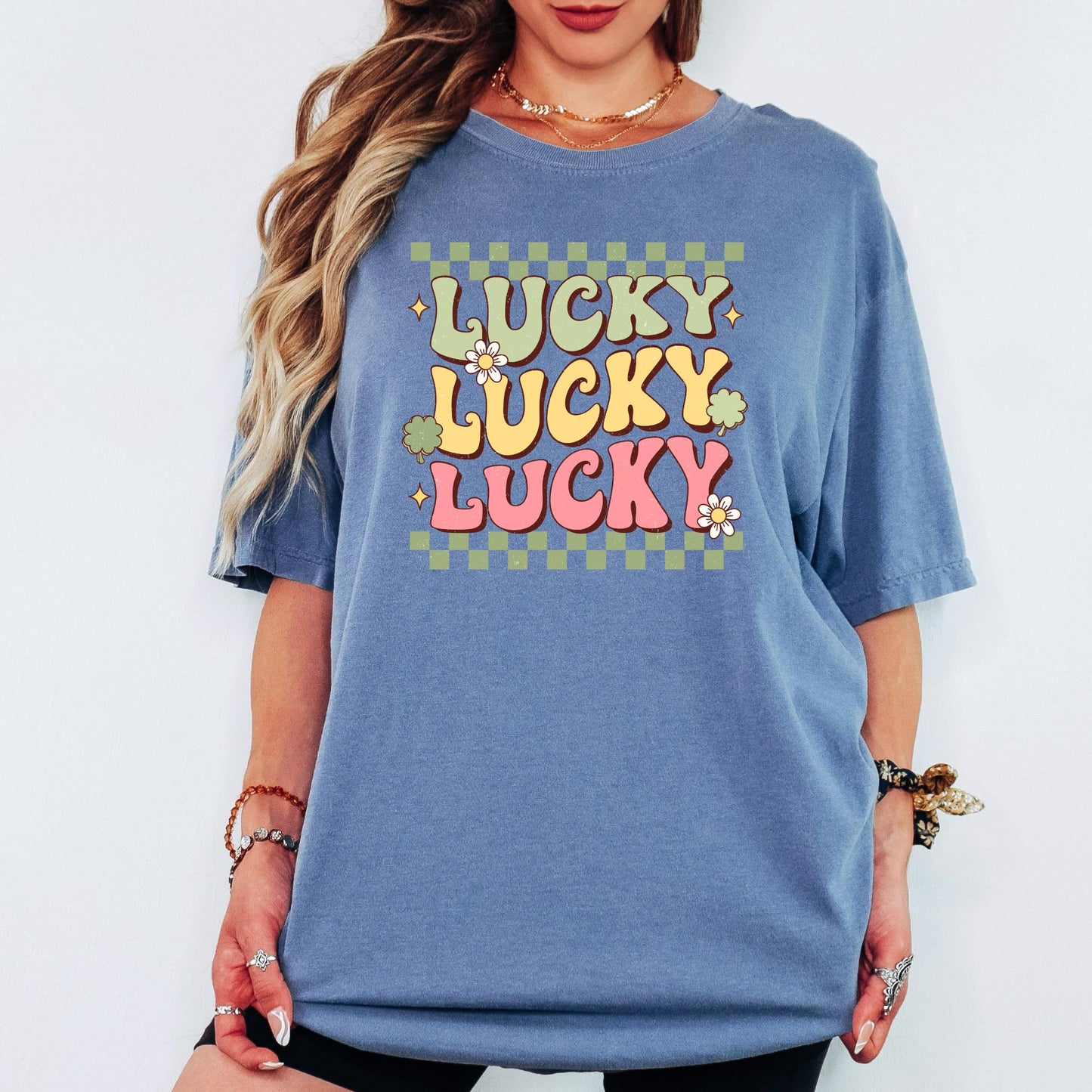 Retro Lucky Vibes Comfort Colors® T-Shirt, Shamrock St. Patrick’s Day Tee, Lucky Aesthetic Shirt, St Patricks Gift for Women