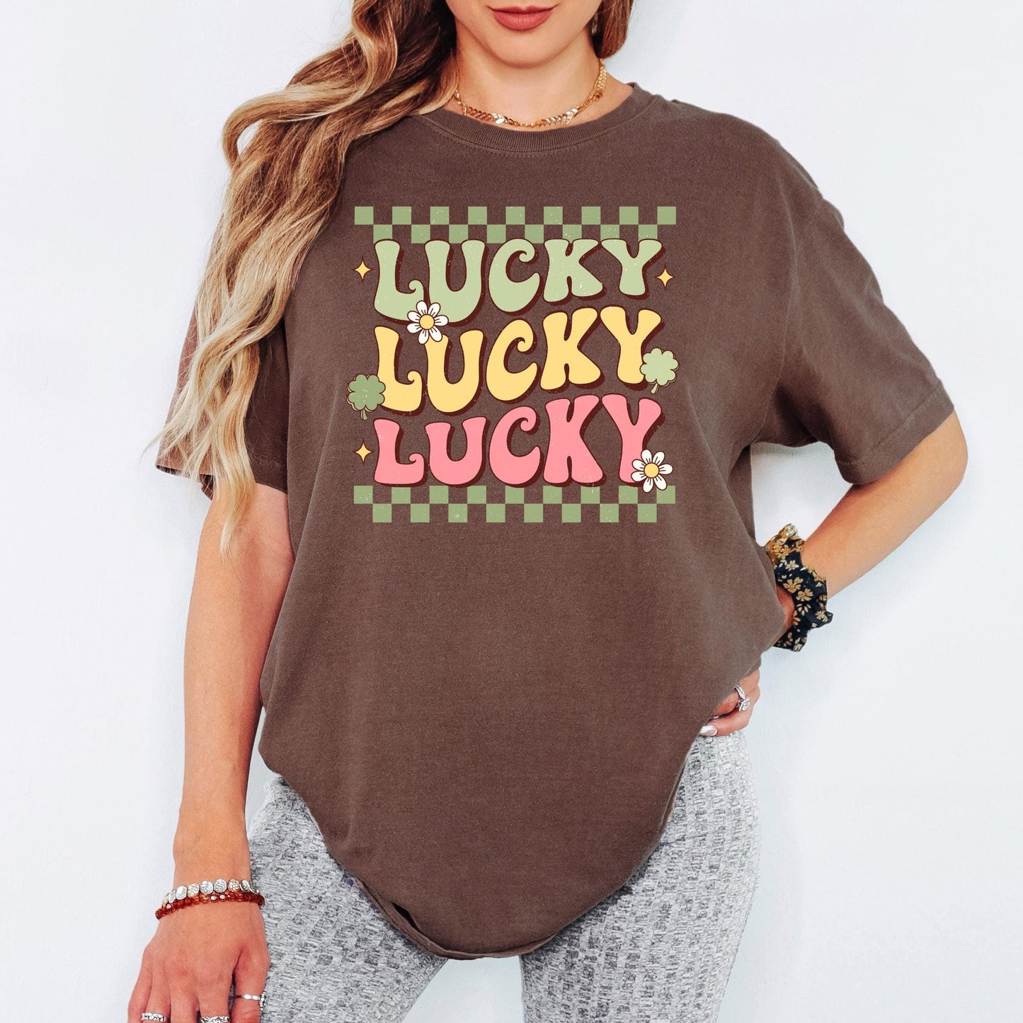 Retro Lucky Vibes Comfort Colors® T-Shirt, Shamrock St. Patrick’s Day Tee, Lucky Aesthetic Shirt, St Patricks Gift for Women
