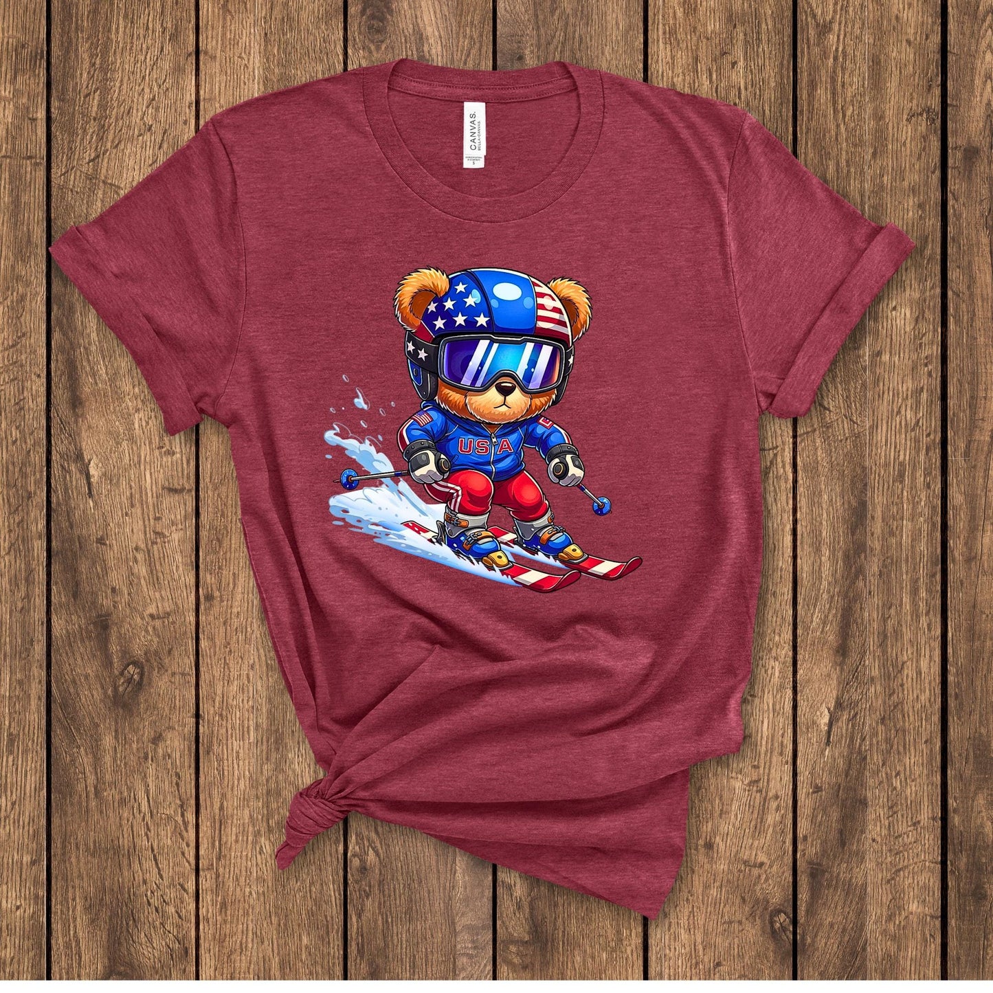 2026 Winter Unisex T-Shirt, Ski Team Crewneck, Skiing Teddy USA Bear Tee