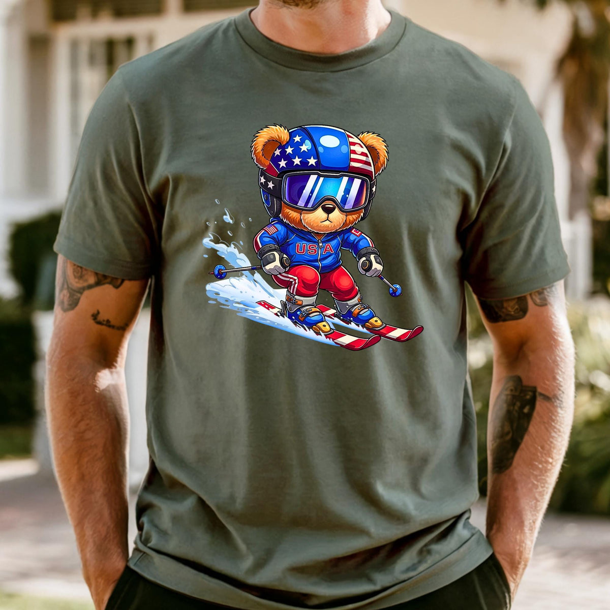 USA Winter Sports Teddy Ski Bear Comfort Colors® Long Sleeve