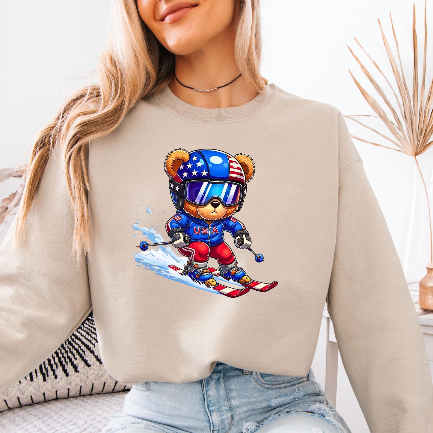 USA Winter 2026 Sweatshirt, USA Teddy Skiing Bear Sweatshirt, 2026 Winter Sports Crewneck, Italy Winter Sports Crewneck