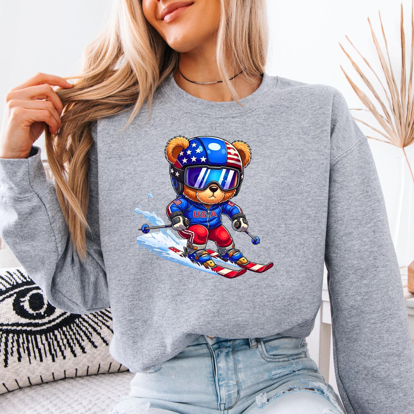 USA Winter 2026 Sweatshirt, USA Teddy Skiing Bear Sweatshirt, 2026 Winter Sports Crewneck, Italy Winter Sports Crewneck
