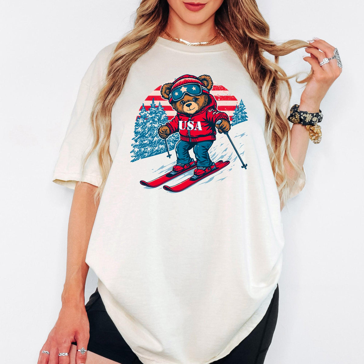 Comfort Colors® USA Winter Games 2026 Shirt, Ski Teddy Bear Graphic, Unisex Winter Sports Tee