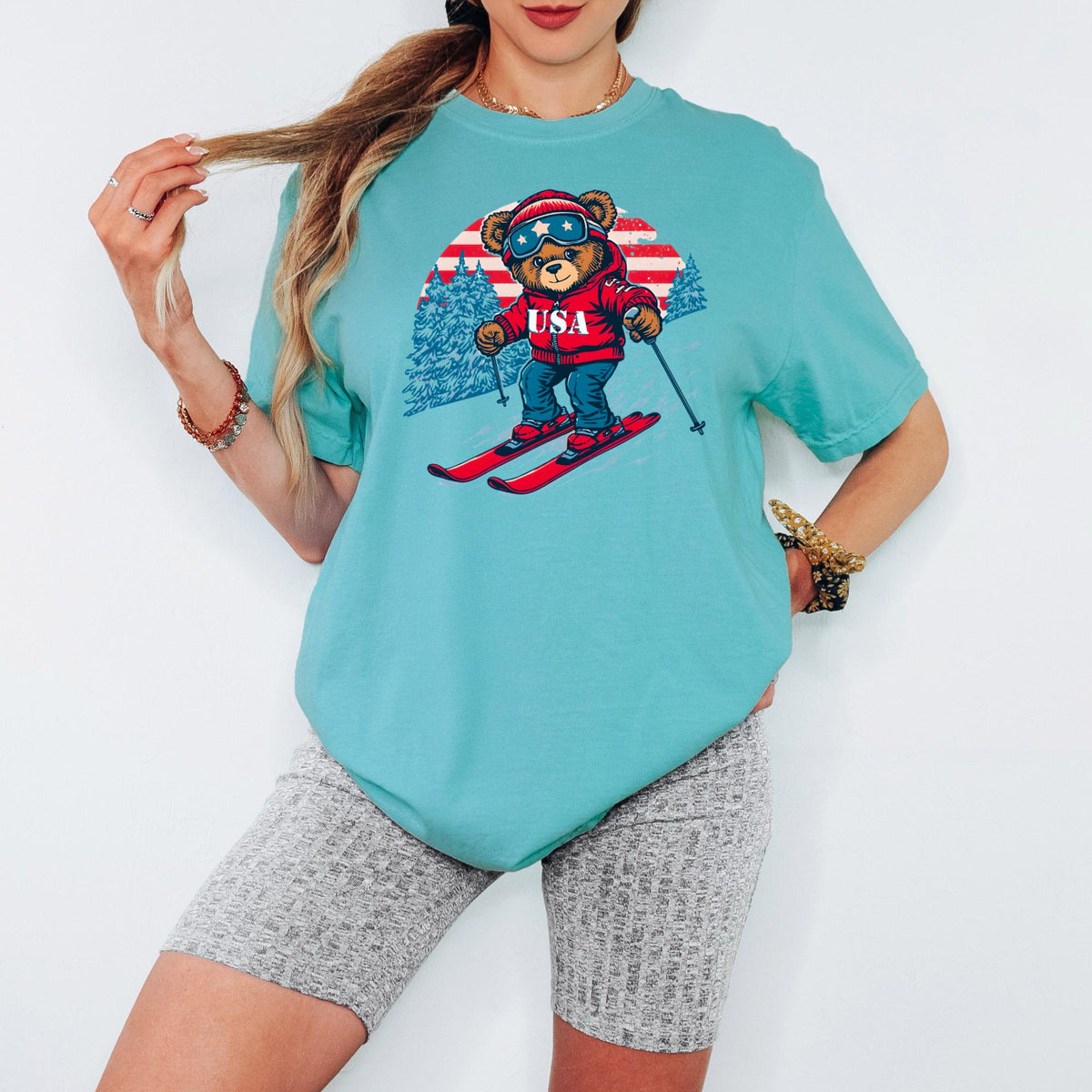 Comfort Colors® USA Winter Games 2026 Shirt, Ski Teddy Bear Graphic, Unisex Winter Sports Tee