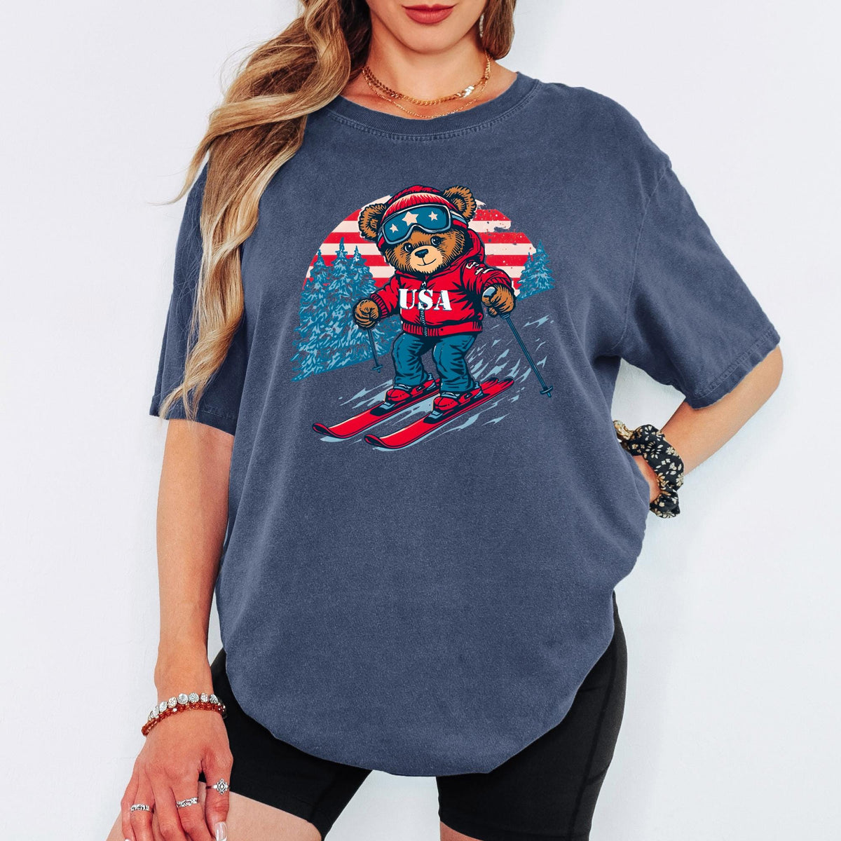 Comfort Colors® USA Winter Games 2026 Shirt, Ski Teddy Bear Graphic, Unisex Winter Sports Tee