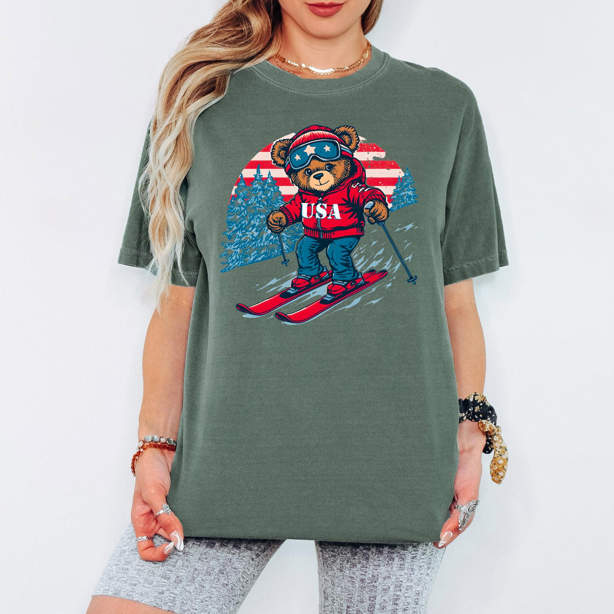 Comfort Colors® USA Winter Games 2026 Shirt, Ski Teddy Bear Graphic, Unisex Winter Sports Tee
