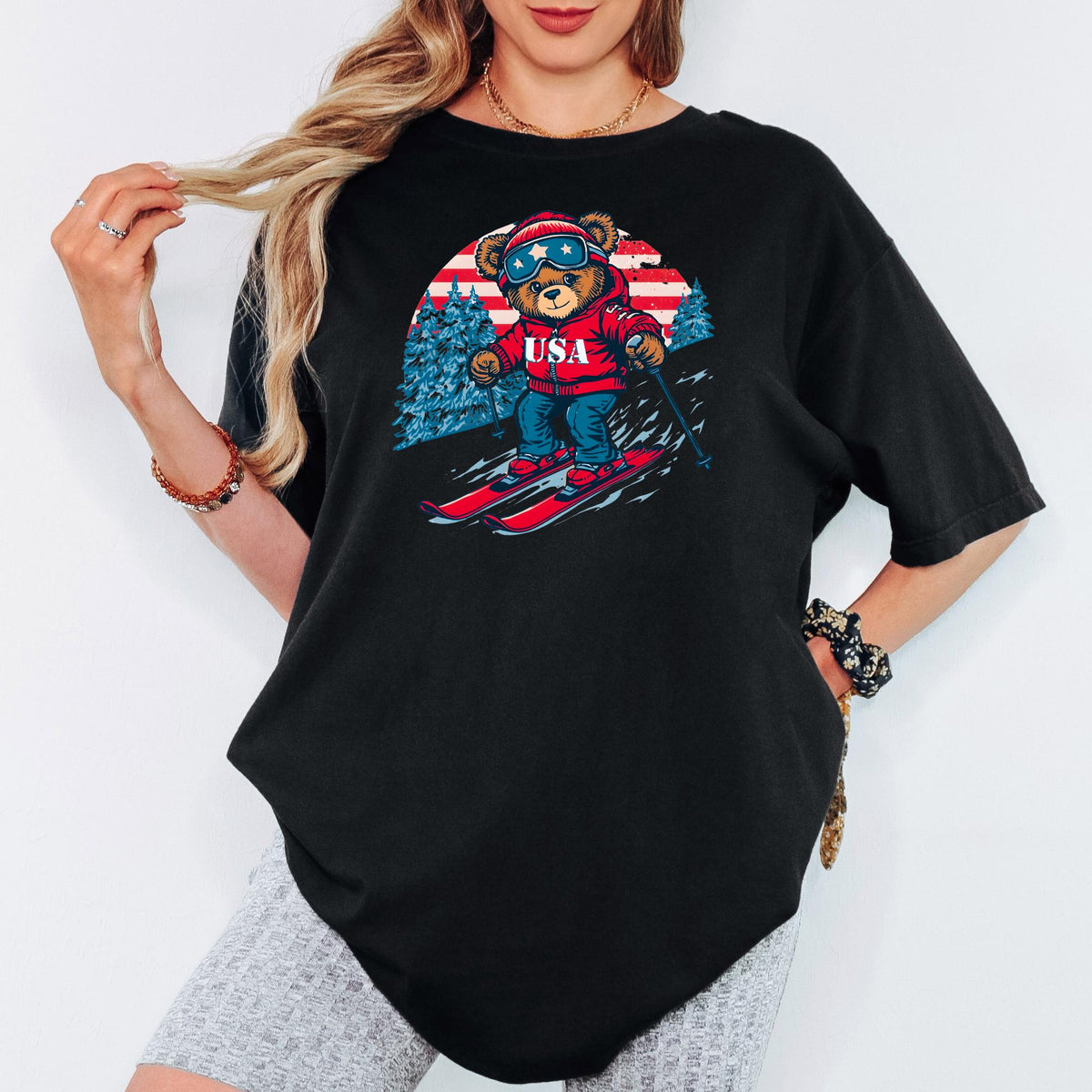 Comfort Colors® USA Winter Games 2026 Shirt, Ski Teddy Bear Graphic, Unisex Winter Sports Tee