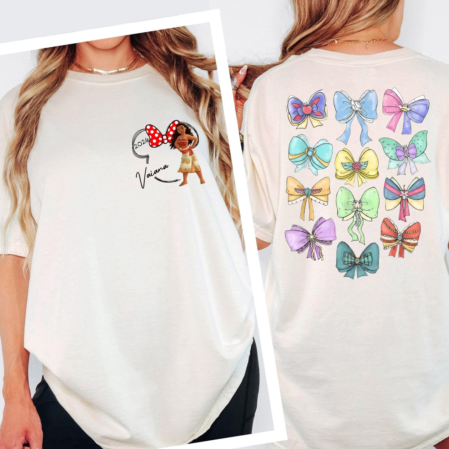 Disney Princess Bow Shirt Comfort Colors® Shirts - Coquette Disney Princess Tee, 2-Sided Disney Girl Trip Tees - Girls Tirp Tee