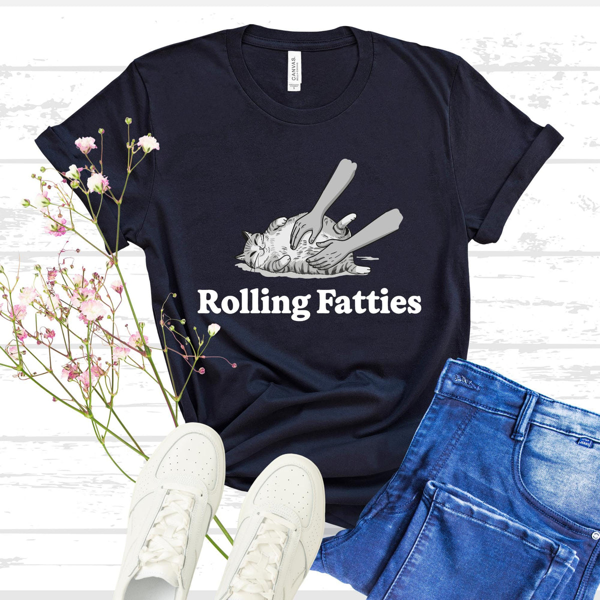 Rolling Fatties Cat Shirt, Funny Cat Lover T Shirt, Cute Chubby Cat Graphic Tee, Cat Mom Gift, Unisex Animal Humor Shirt