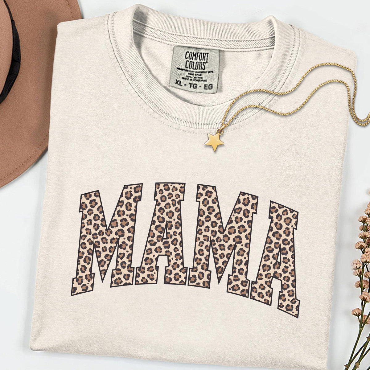 Comfort Colors® Leopard Mama Shirt, Retro Varsity Style Mom Graphic Tee, Trendy Leopard Print Top, Mother’s Day or Birthday Gift