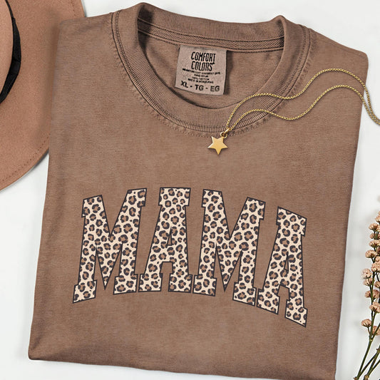 Comfort Colors® Leopard Mama Shirt, Retro Varsity Style Mom Graphic Tee, Trendy Leopard Print Top, Mother’s Day or Birthday Gift
