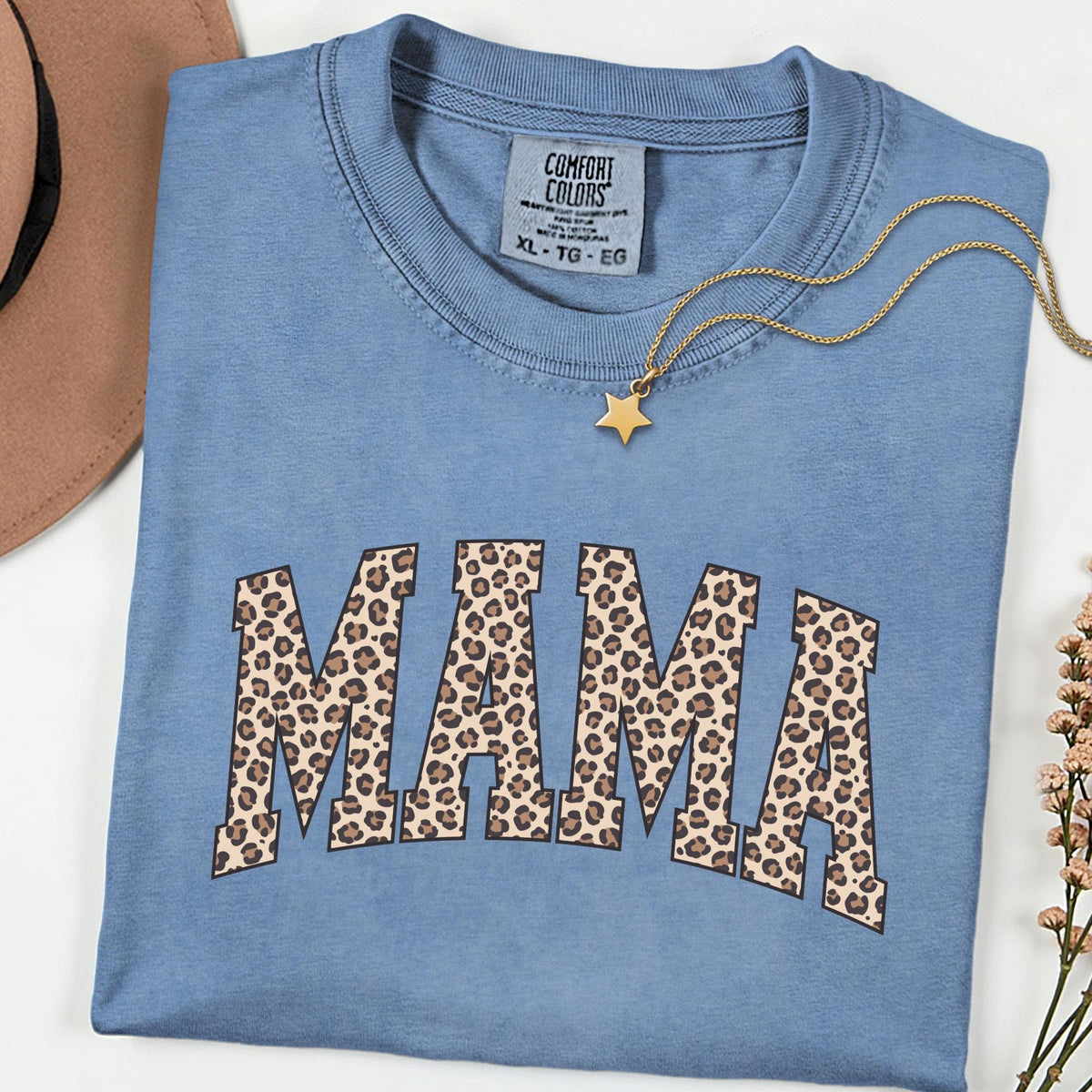 Comfort Colors® Leopard Mama Shirt, Retro Varsity Style Mom Graphic Tee, Trendy Leopard Print Top, Mother’s Day or Birthday Gift