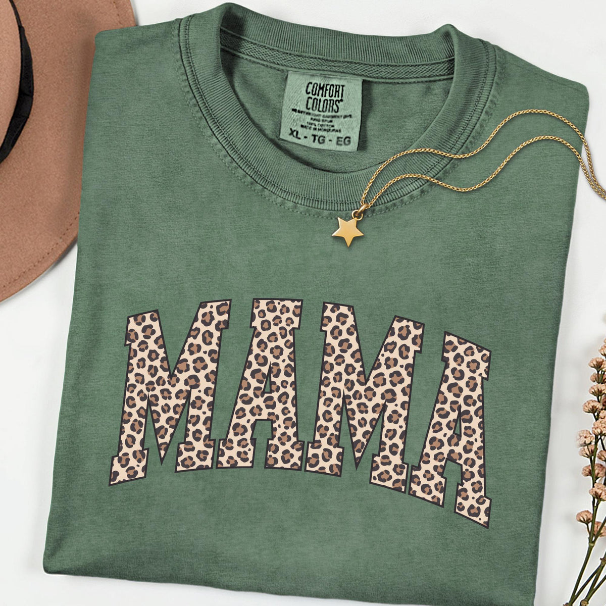 Comfort Colors® Leopard Mama Shirt, Retro Varsity Style Mom Graphic Tee, Trendy Leopard Print Top, Mother’s Day or Birthday Gift