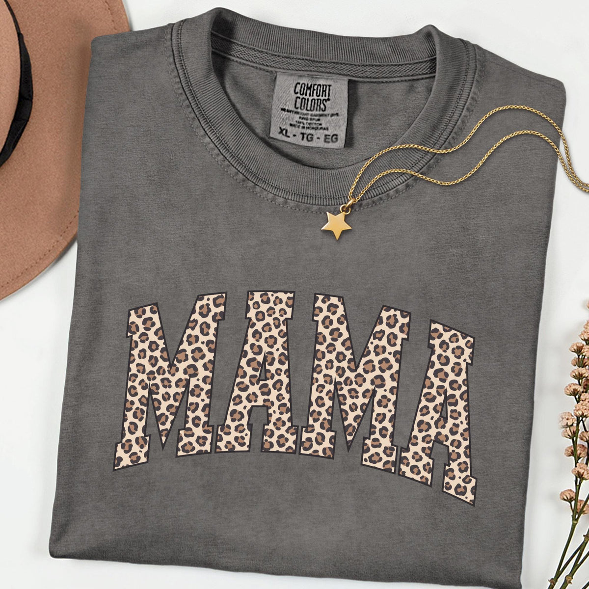 Comfort Colors® Leopard Mama Shirt, Retro Varsity Style Mom Graphic Tee, Trendy Leopard Print Top, Mother’s Day or Birthday Gift