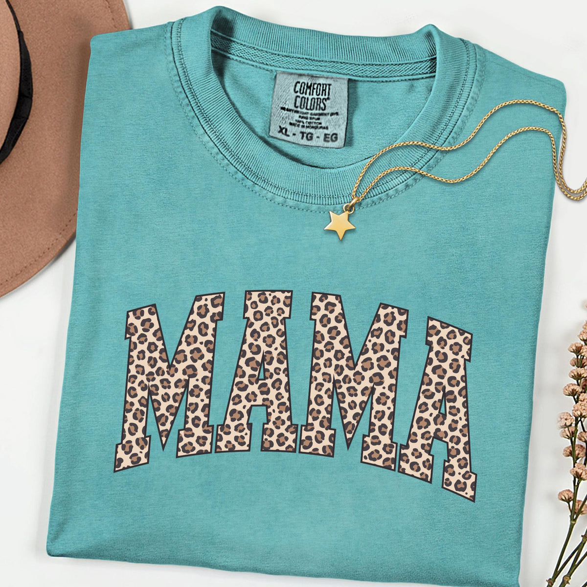 Comfort Colors® Leopard Mama Shirt, Retro Varsity Style Mom Graphic Tee, Trendy Leopard Print Top, Mother’s Day or Birthday Gift