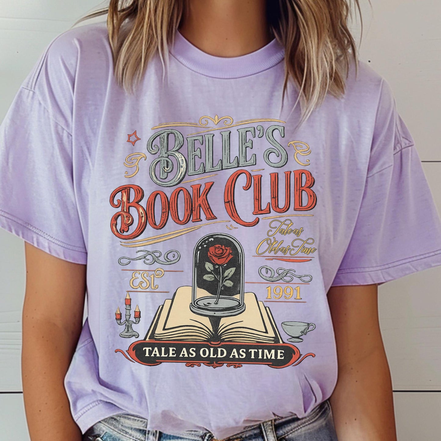Disney Belle Book Club Shirt, Comfort Colors Bookish Tee, Vintage Style Reading Shirts For Women, Tale As Old As Time, Book Lover Gift