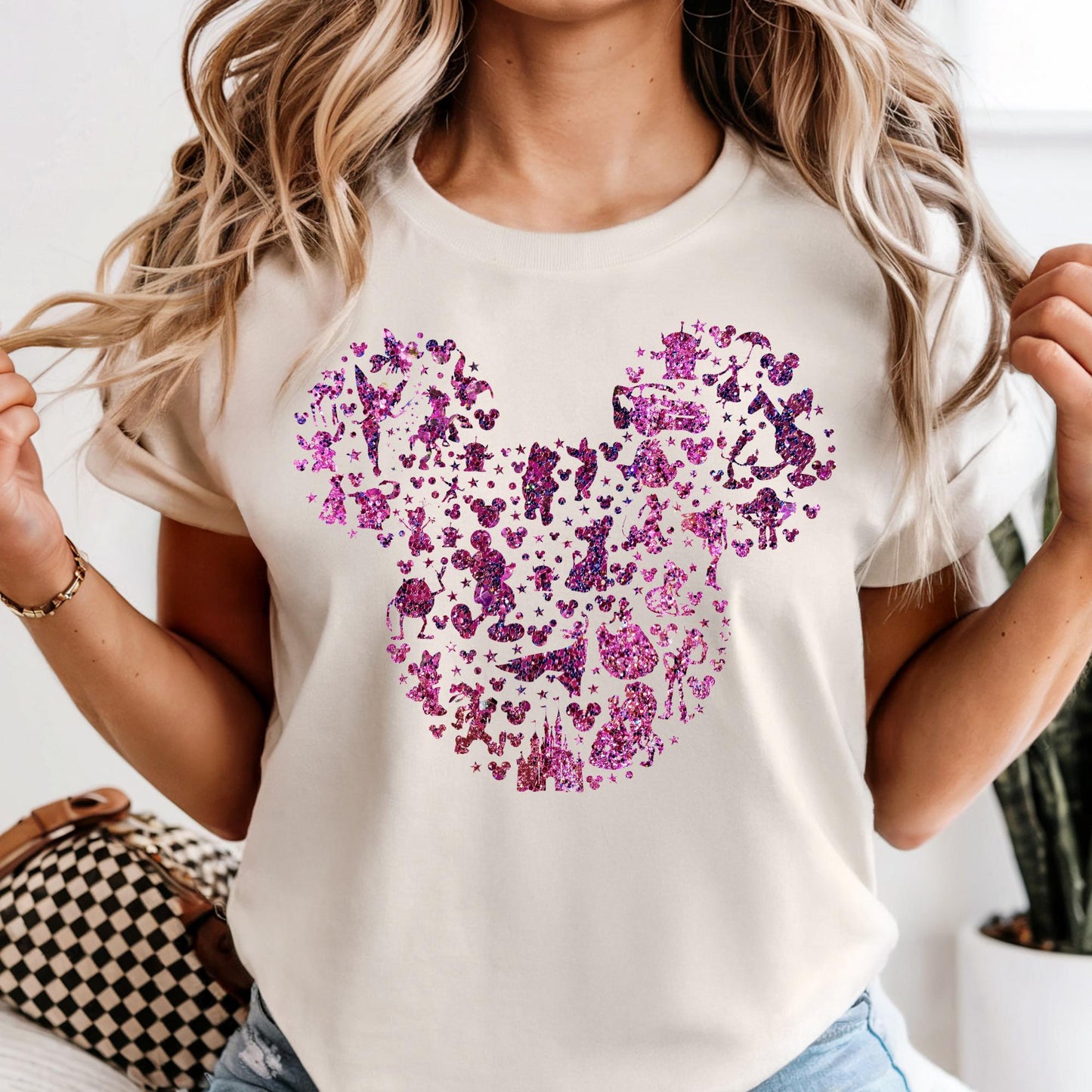 Disney Shirt, Glitter Look Mickey Mouse Silhouette Shirt, Disneyland Shirt, Disneyland Vacation T-Shirt, Family Disney Shirt