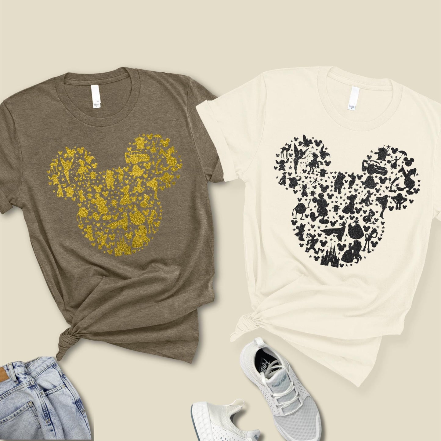 Disney Family Shirt, Disney Shirt for Women, Disneyland Ear Shirt, Disney Mickey Silhouette Shirt, Disney Glitter Look Minnie Shirt