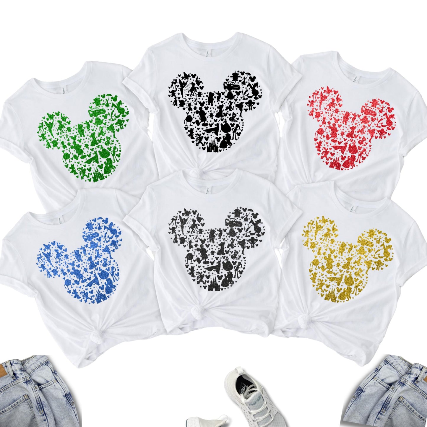 Disney Family Shirt, Disney Shirt for Women, Disneyland Ear Shirt, Disney Mickey Silhouette Shirt, Disney Glitter Look Minnie Shirt