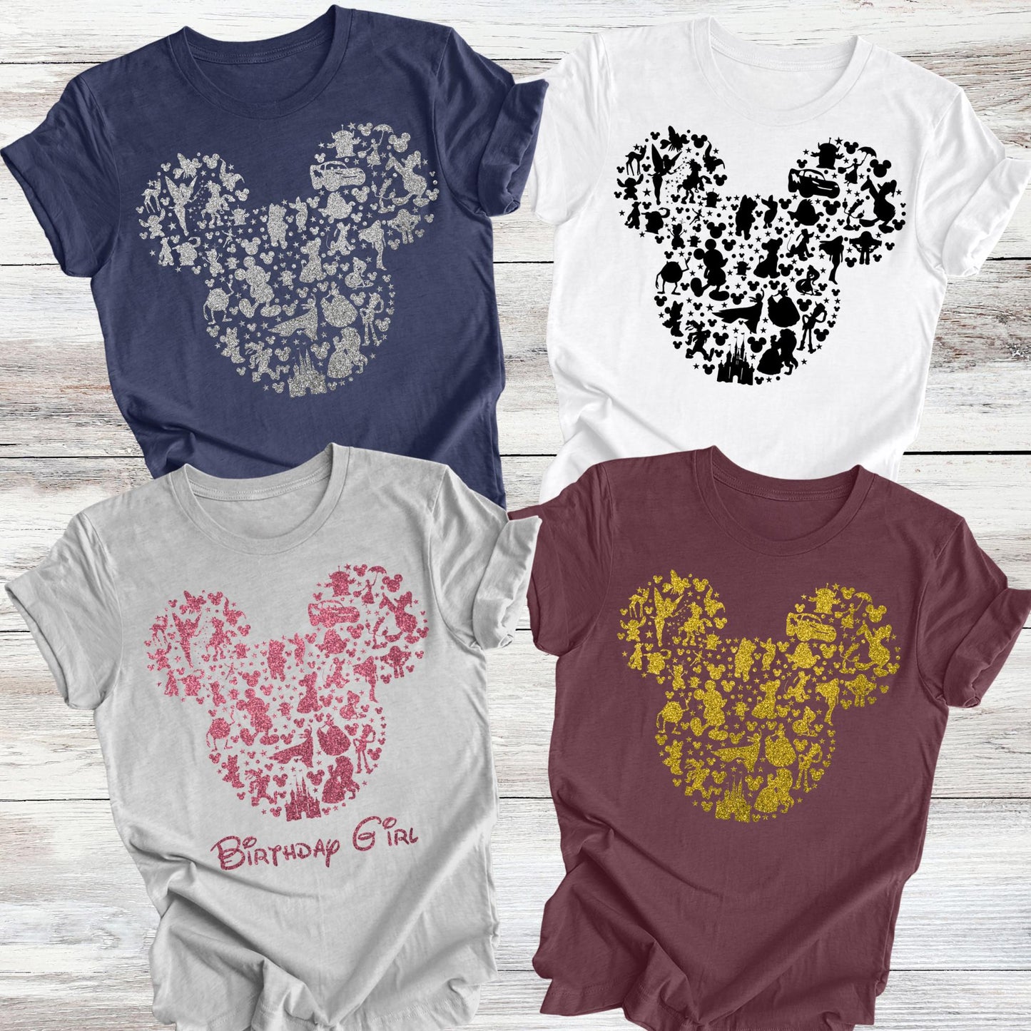 Disney Family Shirt, Disney Shirt for Women, Disneyland Ear Shirt, Disney Mickey Silhouette Shirt, Disney Glitter Look Minnie Shirt